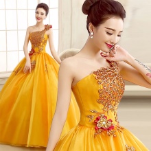 Yellow puffy evening gown from china