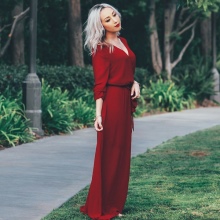 فستان طويل مصنوع من البوليستر لفترة الخريف والربيع