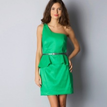 One Shoulder Peplum Green Dress