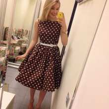 Brown Polka Dot Dress with a Full Skirt