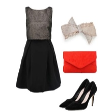 Dress with a black skirt and a gray top and accessories for it for women with a Pear figure