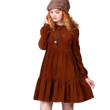 Long Sleeve Velvet Warm Dress with High Waist