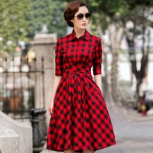 Red check dress with a full skirt
