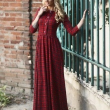 Long red and black check dress