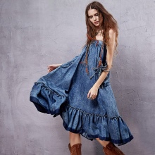 Short boho style dress in jeans