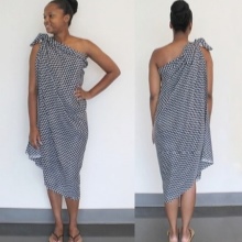 Sarong tied on one shoulder