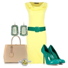 aqua accessories to a yellow dress