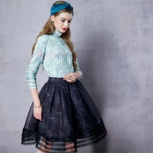 multi-fabric black midi skirt