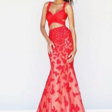 Long red organza skirt