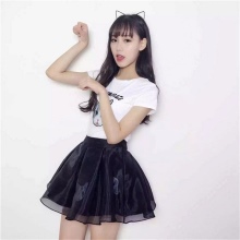 Black organza short skirt with t-shirt