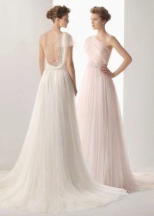 Long wedding dress with open back and rhinestones