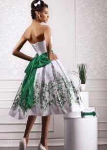 White short wedding dress with green accents