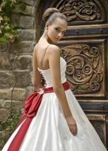 A magnificent wedding dress with a bow at the back