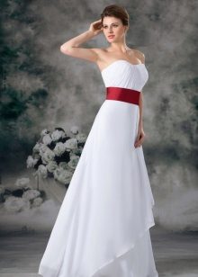 Wedding dress with a wide red belt