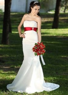 Wedding dress with a red wide belt