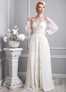 Provence Style Wedding Dress with Sheer Long Sleeve