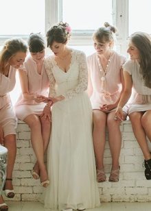 Provence Style Wedding Dress with Sheer Long Sleeve