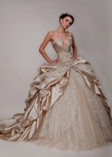 A combination of satin with lace in a wedding dress