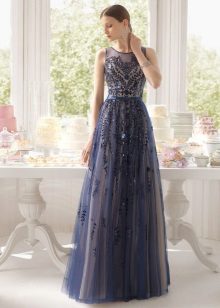 Blue evening dress with lace from Rosa Clara