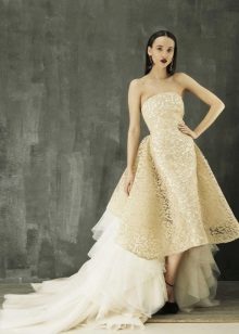 Beige short puffy wedding dress