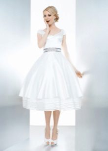 Short puffy wedding dress with open shoulders