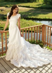 Modest wedding dress with a train