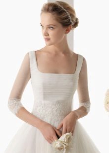 A square neckline on a modest wedding dress