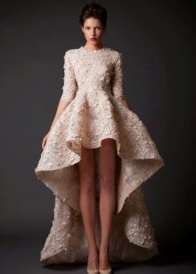 Straight short wedding dress with a train