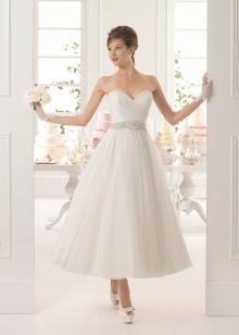 Midi Wedding Dress with Gloves and Sash