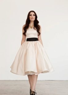 Midi Wedding Dress with Black Belt