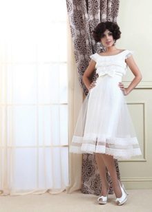 Midi Wedding Dress With Sheer Full Skirt