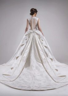 Puffed wedding dress with a decorated train