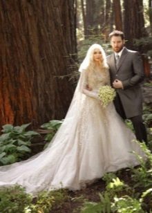 Beige wedding dress with a train