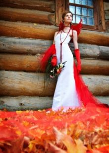 Red back on a wedding dress