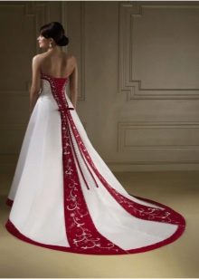 Wedding dress with red vertical accents