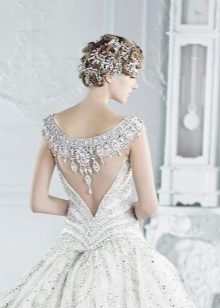 Open Back Illusion Wedding Dress with Decor