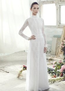 Openwork high neck wedding dress