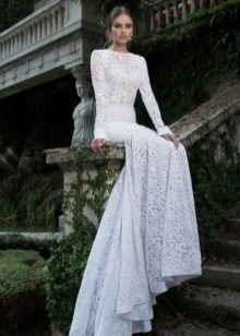 Closed lace wedding dress