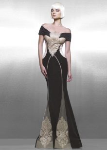 Evening green dress with beige accents