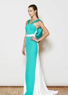 White and Turquoise Evening Dress