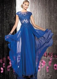 Dress evening from guipure blue