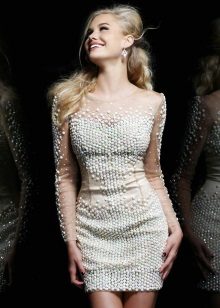 Short evening dress with transparent sleeves