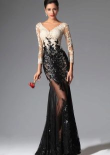 Black evening dress with lace sleeves