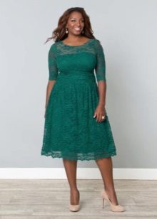 Evening green dress for full short lace