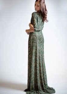 Nude green evening dress
