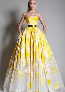 Yellow puffy evening gown