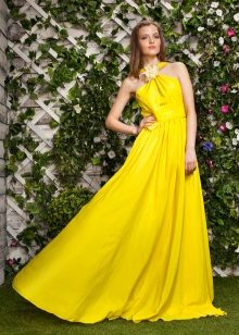 Dress evening yellow a-shaped