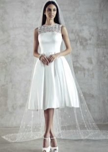Short puffy satin wedding dress