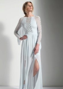 White slit evening dress with sheer accents