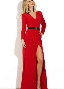 A red evening dress with a slit is not expensive